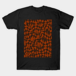 Brown and Orange Distorted Warped Checkerboard Pattern IV T-Shirt